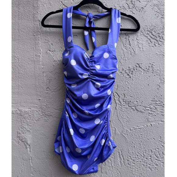 April Cornell Other - April Cornell NEW Retro Swimsuit Periwinkle Polka Dot Halter One Piece